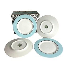 Set Of 4 Pagnossin Treviso 8” Egg Blue & White Ironstone Plates Made In Italy Di